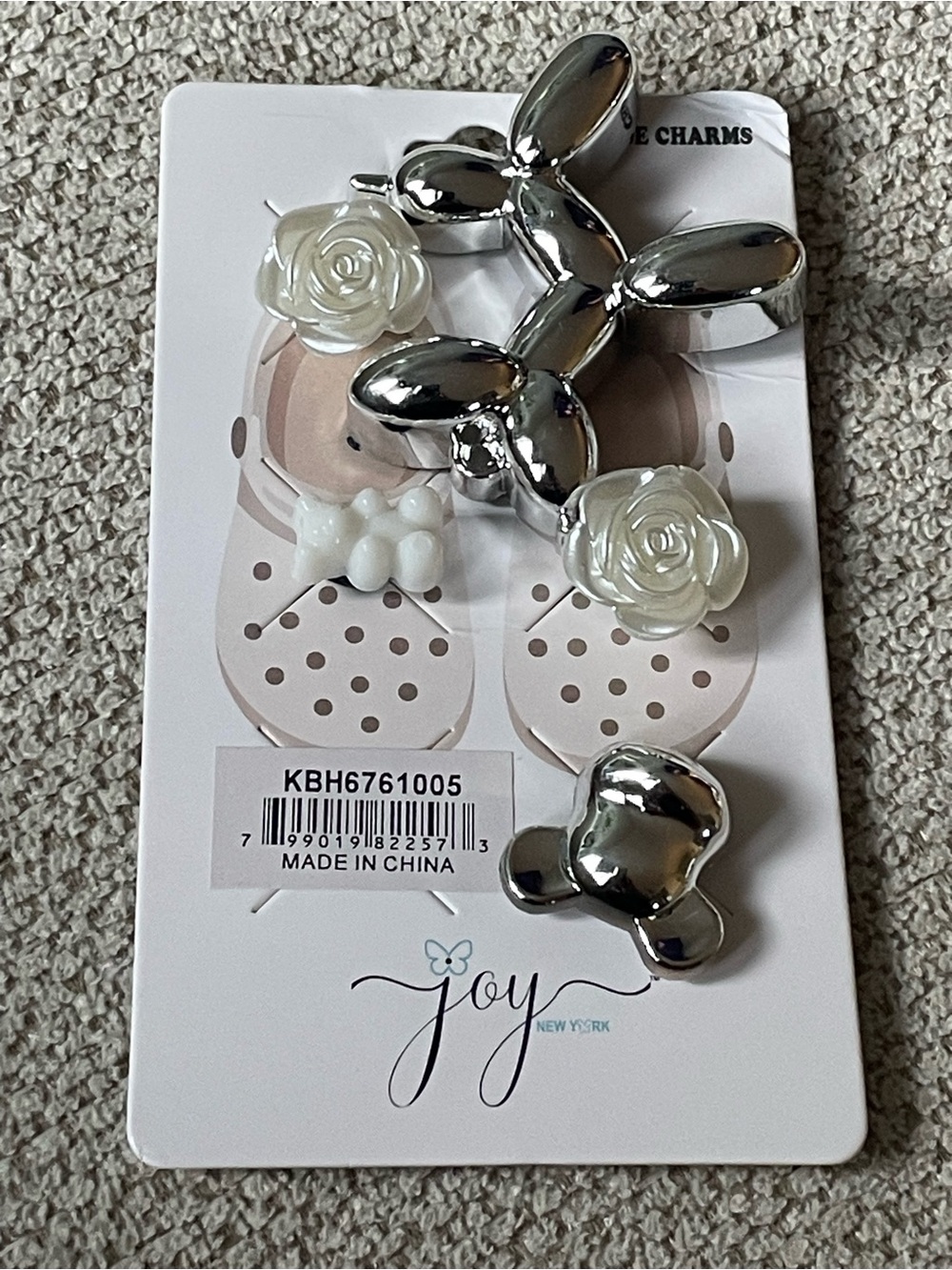 Joy New York Silver Balloon Animal Shoe Charms with White Rose Accents